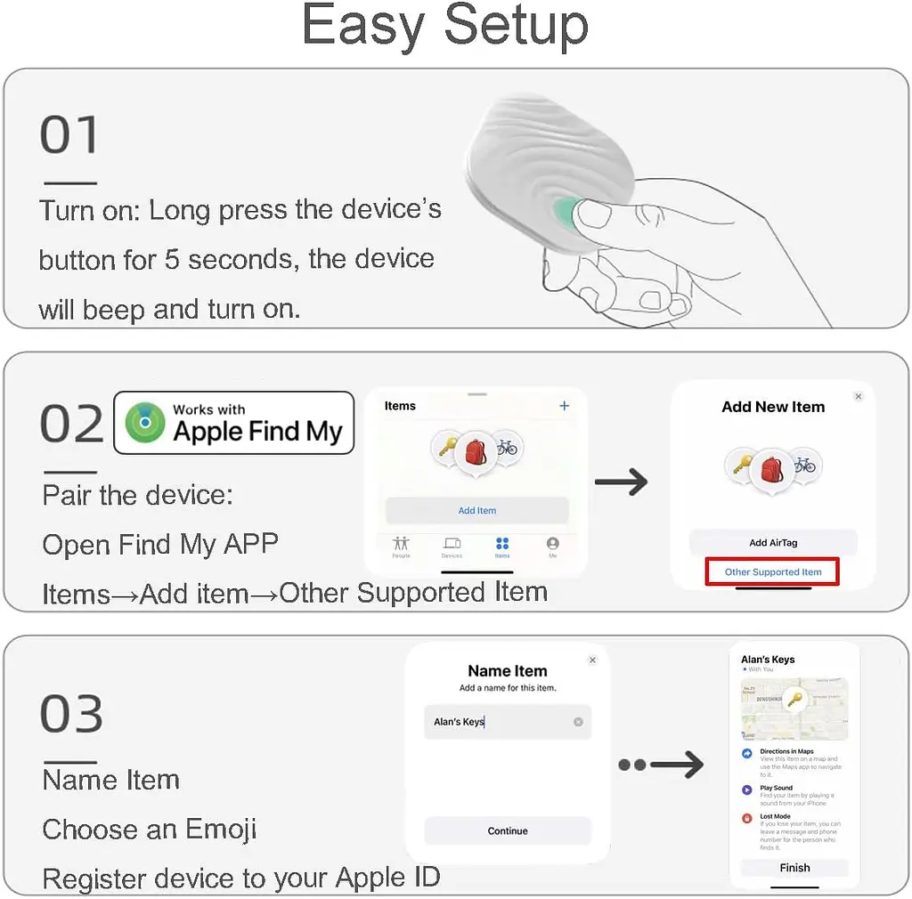 Nutale Air Key Finder Tag (тільки iOS), Bluetooth-трекер, 2 шт., чорний - фото 2