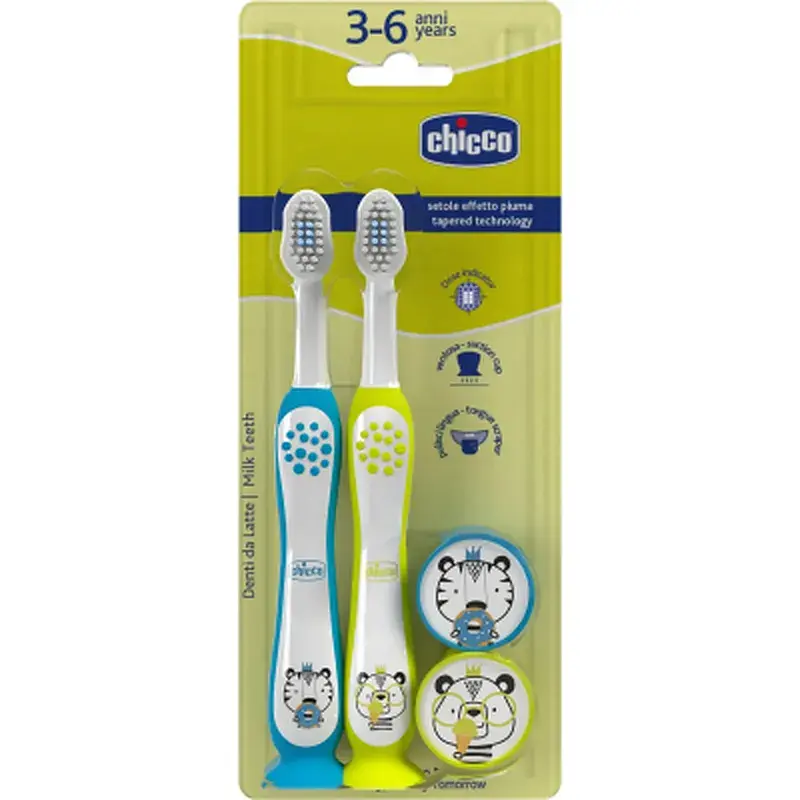 Дитяча зубна щітка Chicco 3-6 років, 2 шт. жовтий/блакитна (8058664174751) (12084.11)