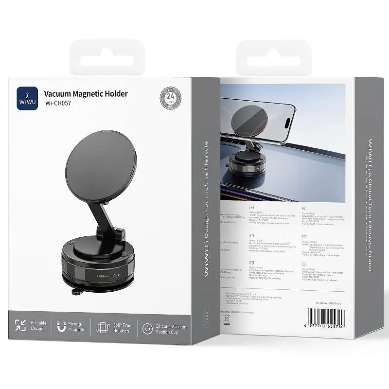 Автоутримувач Wi-CH057 Holdex Magnetic Car Holder with Vacuum Mount Black Wiwu teh0029284 - фото 2