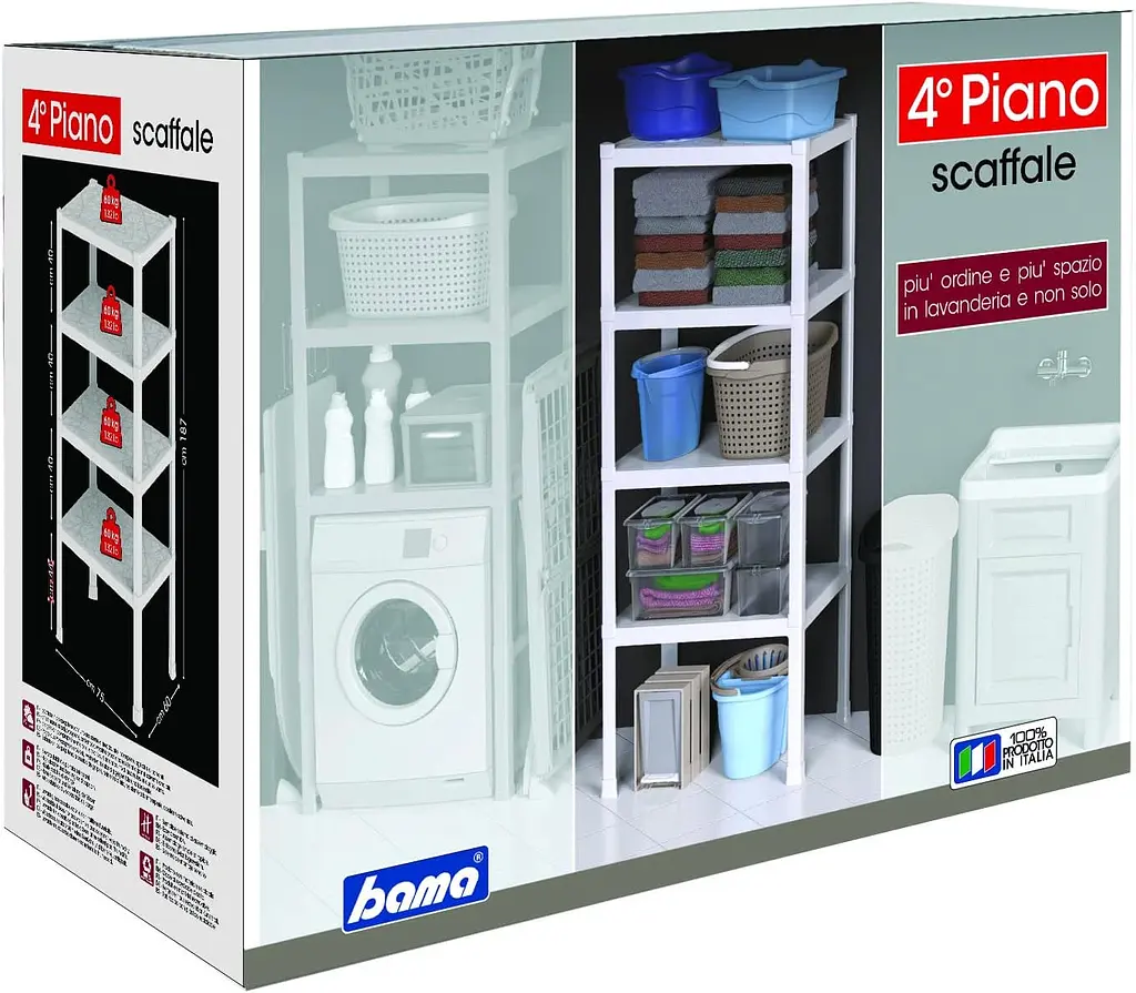 Стеллаж пластиковый PIANO 75x60x187h с 4 полками, белый - фото 5