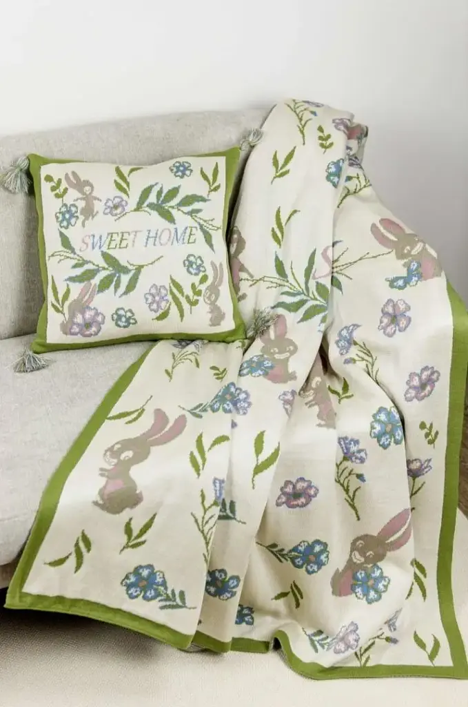 Плед Прованс Sweet home в'язаний 130х170 см бежевий із зеленим (28456) - фото 2