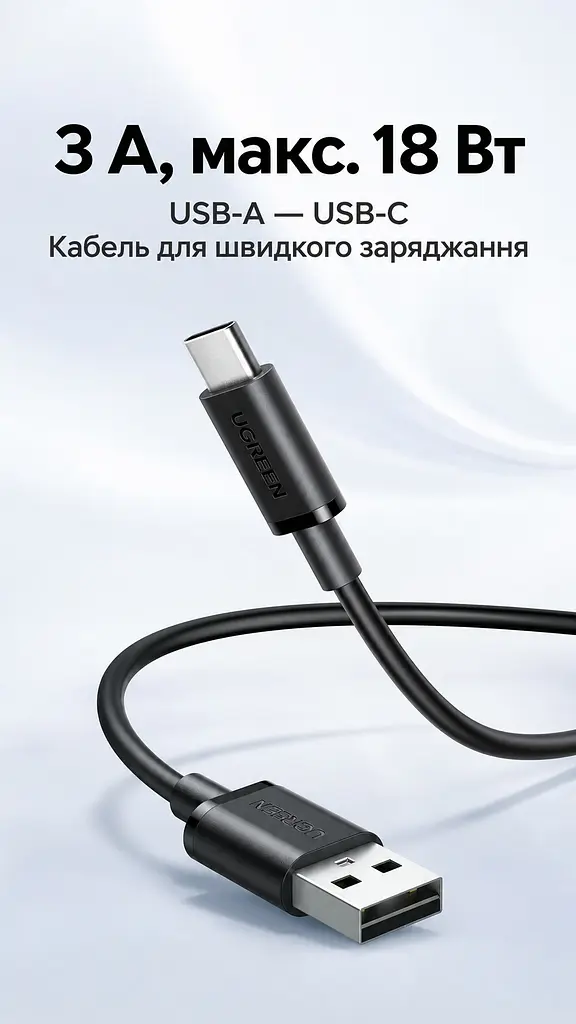 Кабель UGREEN L309 USB-A - USB-C QC 3.0 18 Вт 2 м чорний (85478) - фото 6