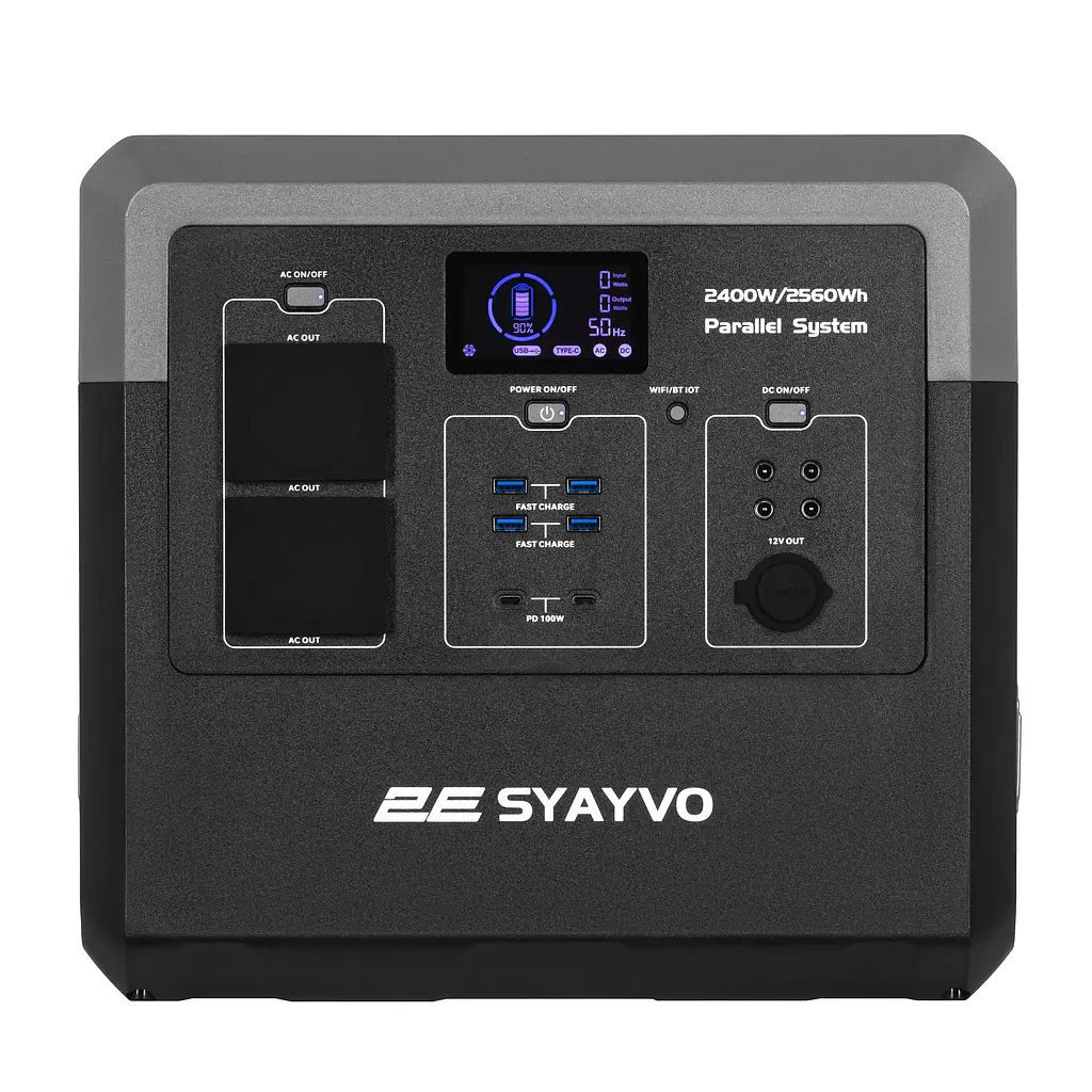 2E Портативна електростанція Syayvo 2400 Вт, 2560 Вт/год, WiFi/BT, паралельне підключення, швидка зарядка - фото 6