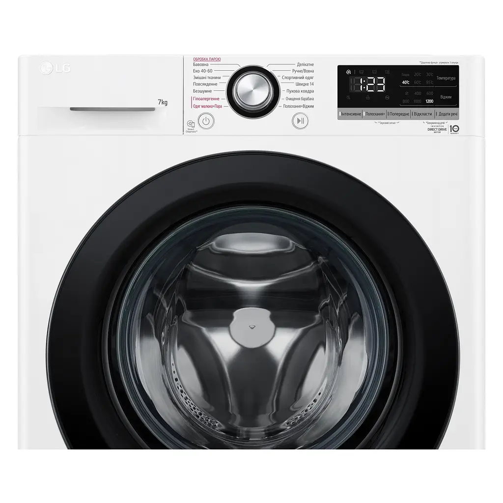 Пральна машина LG фронтальна, 7кг, 1200, A+++, 48см, дисплей, пара, інвертор, білий (F2V3HS6WW) - фото 10