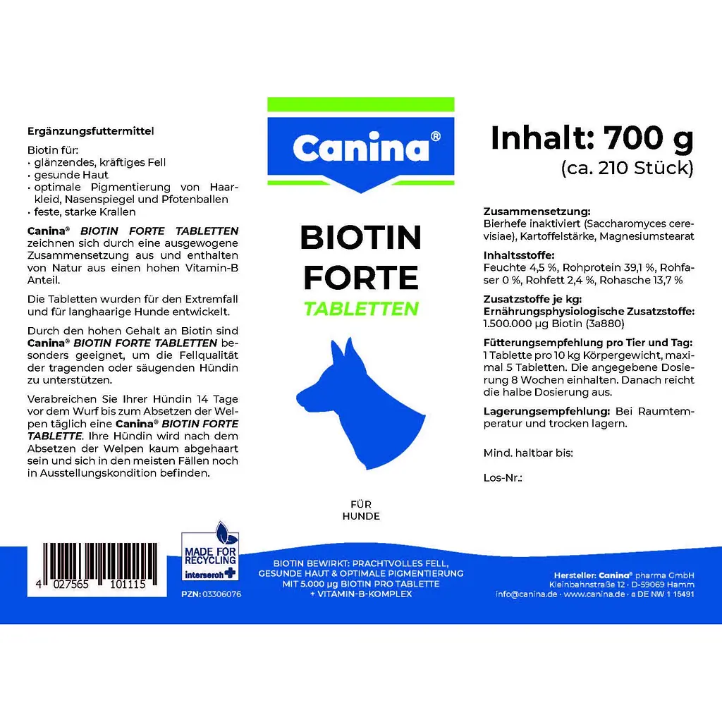 Вітаміни Canina Biotin Forte Tabletten для шерсти собак 700 г 210 таблеток - фото 2