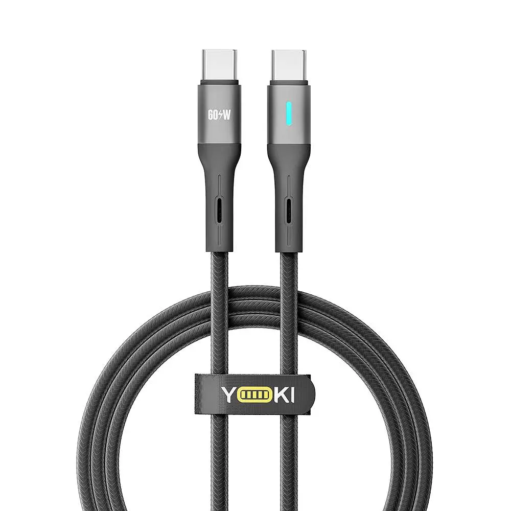 Кабель для заряджання та обміну даними USB Yoki YK-LE17 LED Series Type-C to Type-C 60W 3A/20V 1.2 m Black