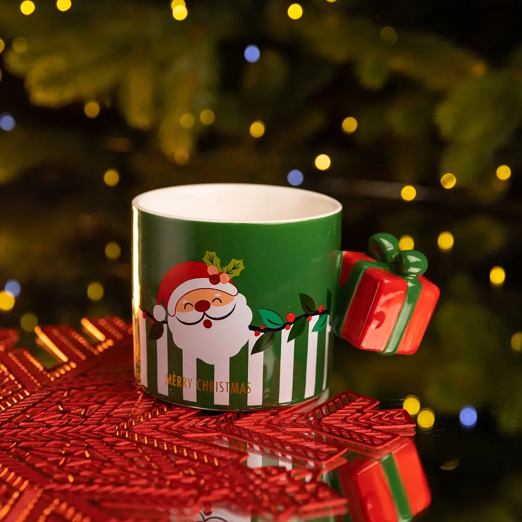 Чашка порцелянова Merry Christmas 400 мл зелений Yiwu FM-CS-49GR - фото 2