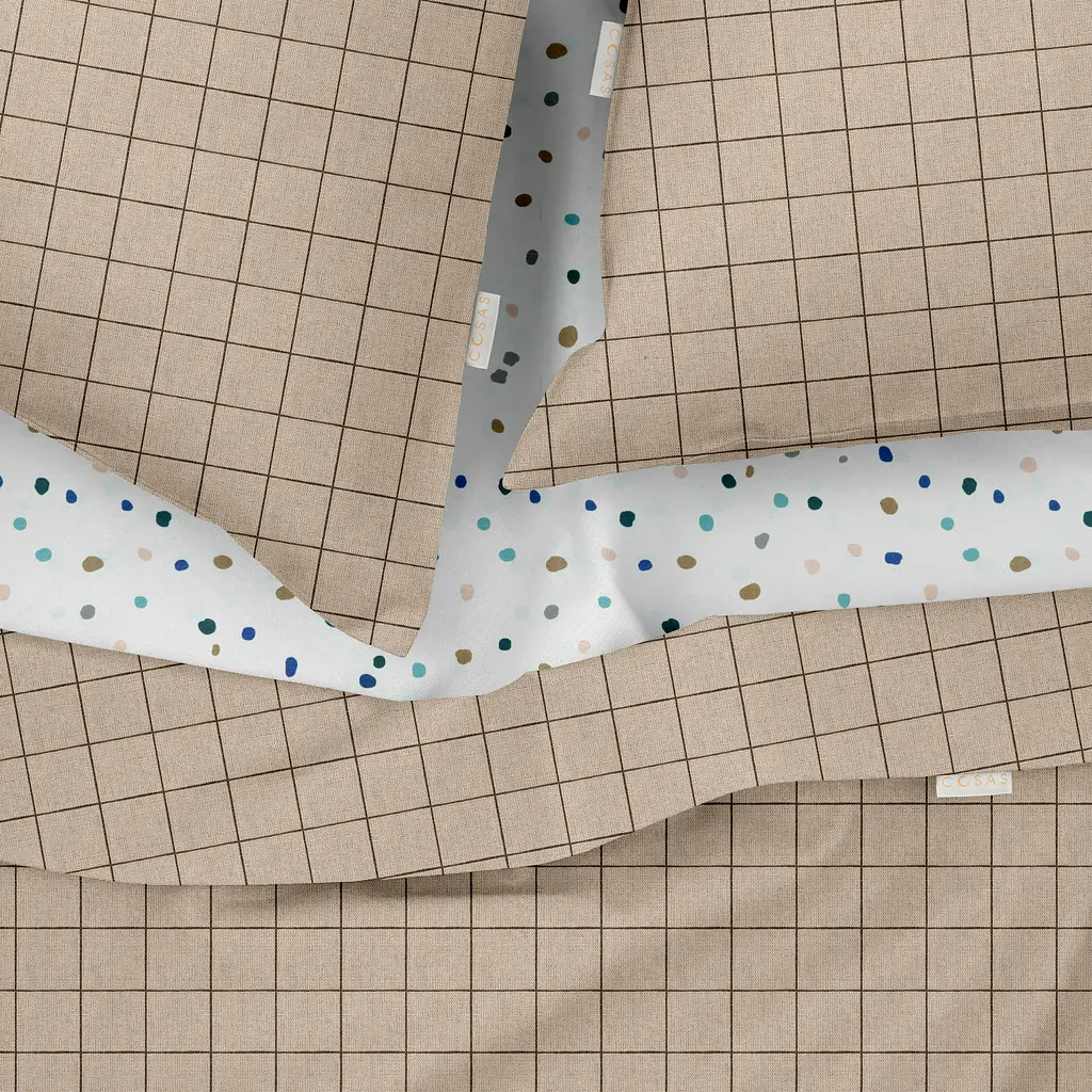 Комплект постільної білизни Cosas полуторний з простирадлом на резинці BEIGE GEOMETRY CS9 160 x 220 см (CellAshbeige_El-ColorBlotsV2_160) - фото 3