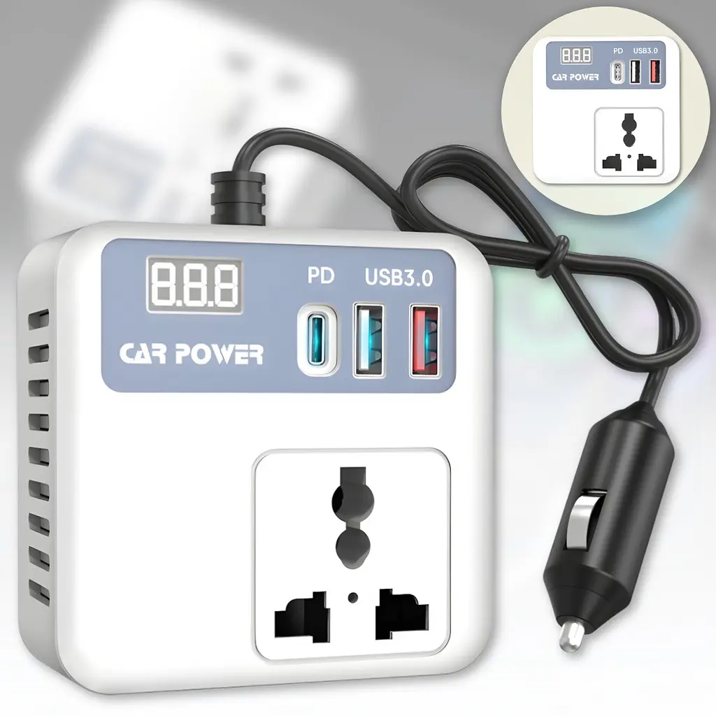 Автомобільний перетворювач напруги з 12 на 220 В Carinverter JX03 з USB, Type-C і дисплеєм, інвертр від прикурювача - фото 3