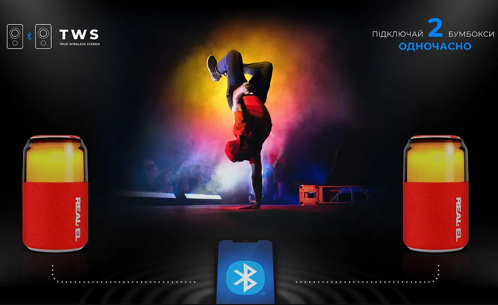 Портативная колонка REAL-EL RX705 5W Bluetooth TWS, RGB, RED - фото 10