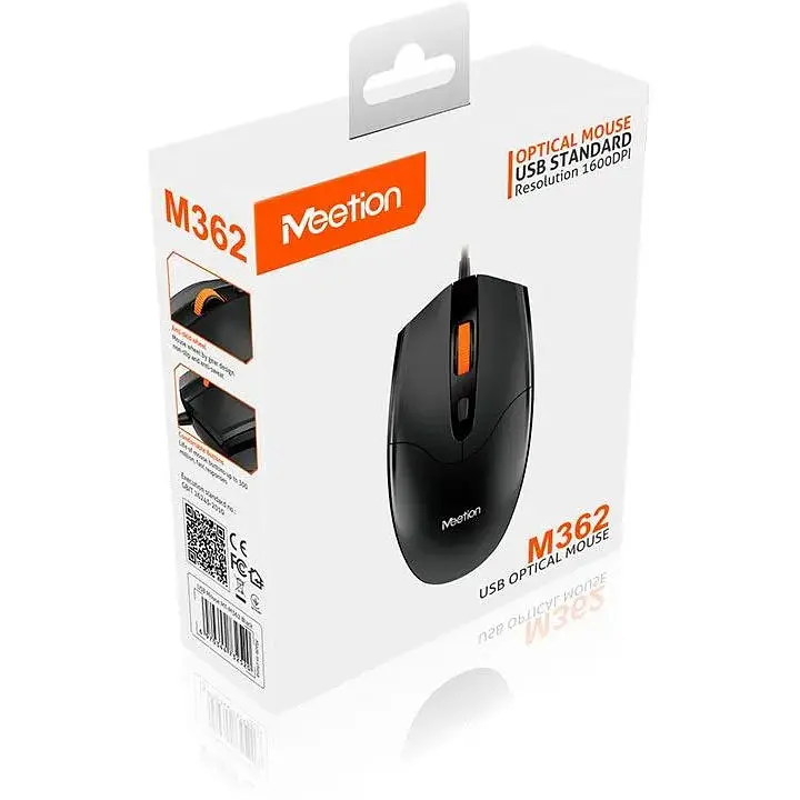 Мышь проводная MeeTion MT-M362 USB подключение - 3 режима 800 / 1200 / 1600 DPI черная - фото 5