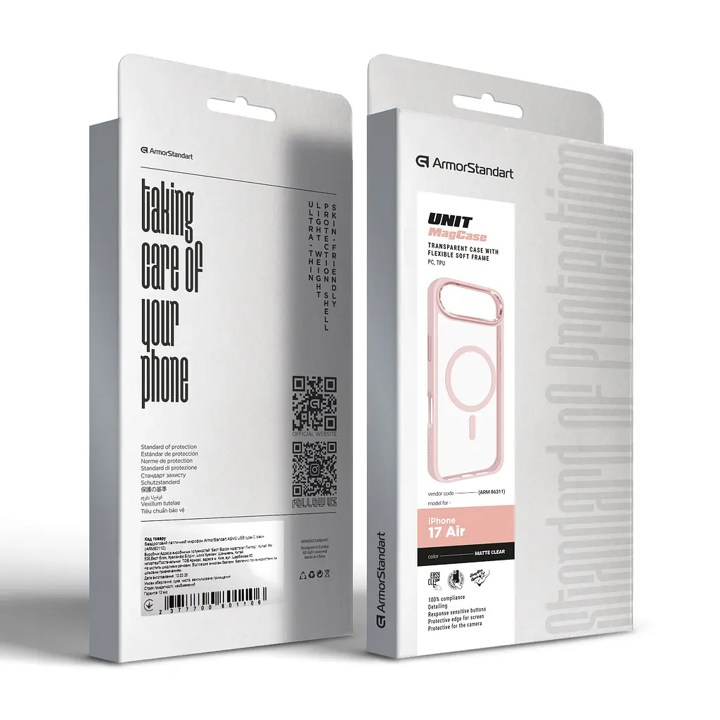 Чехол для Apple iPhone 17 Air, Unit MagSafe, розовый, прозрачный, магсейф, противоударный, магнитный, панель-накладка с поддержкой MagSafe, с поддержкой беспроводной зарядки, TPU+PC, защита всего корпуса, ударостойкий, ArmorStandart (ARM86311) - фото 6
