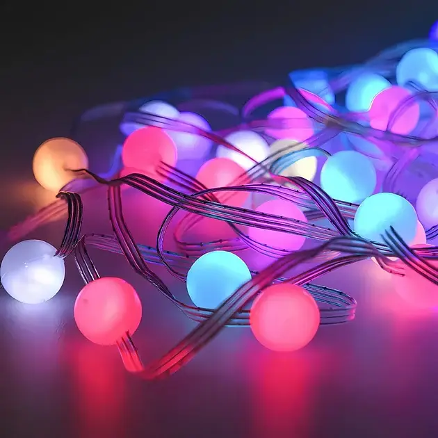 Гірлянда кольорова RGB світлодіодна LED нитка матові кульки USB з пультом ДУ 10 метрів - фото 2