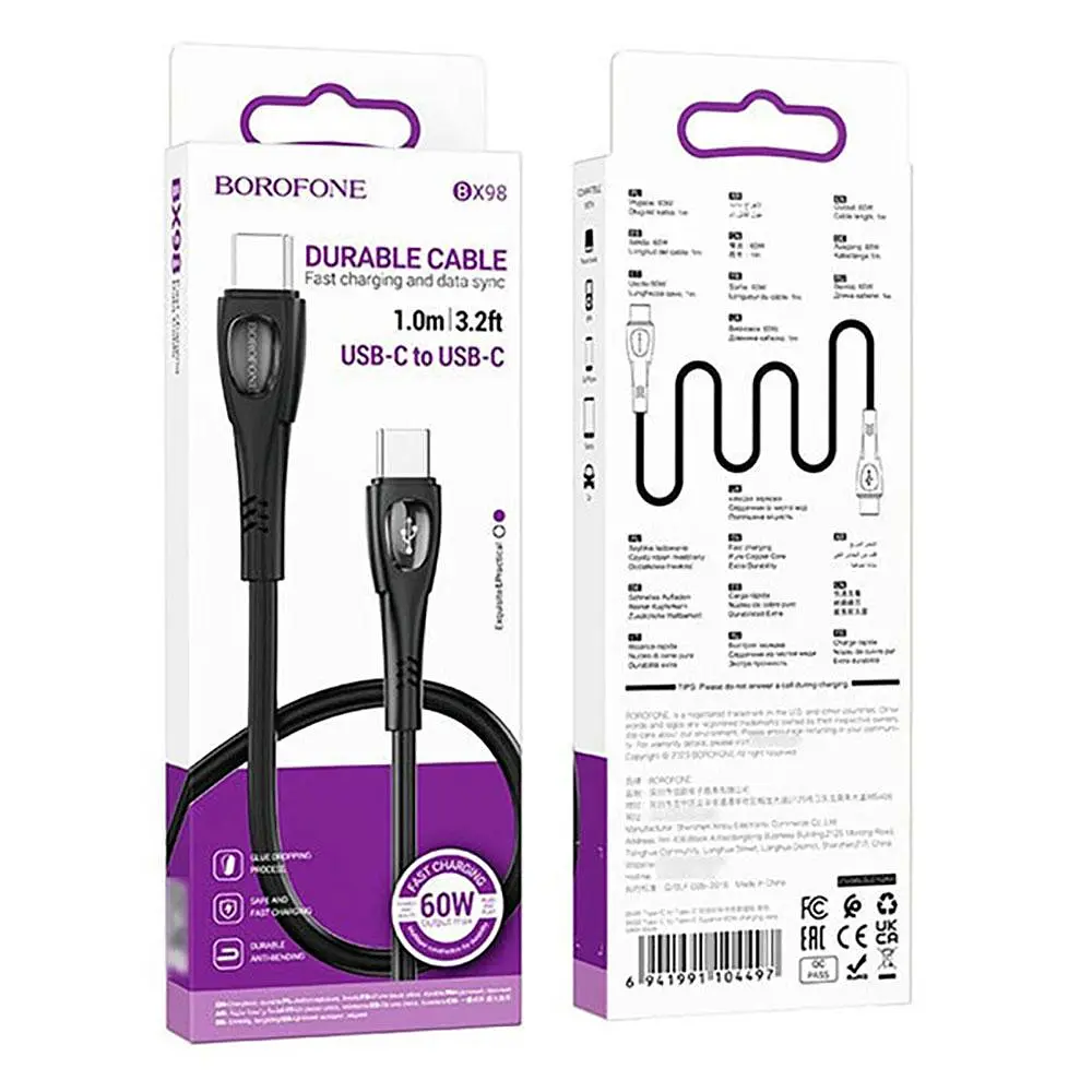 Кабель BOROFONE BX98 Type-C to Type-C Superior 60W charging data cable чорний - фото 2