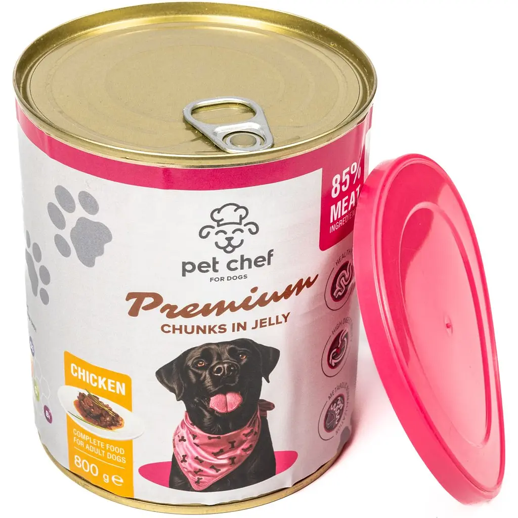 Вологий корм для дорослих собак Pet Chef Шматочки в желе з куркою 800  г - фото 2