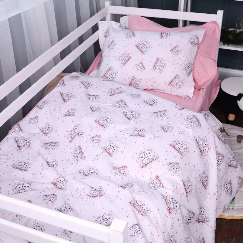 Простирадло на гумці MirSon Poplin Line Kids 04 Cats 140х190 см рожеве (2200009714467) - фото 5