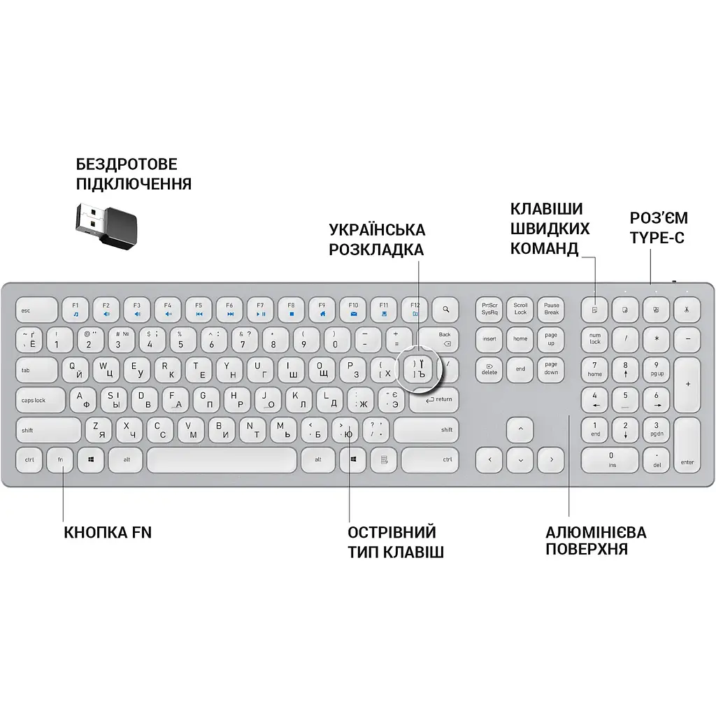 Клавіатура OfficePro бездротова біла (SK1550W) - фото 6