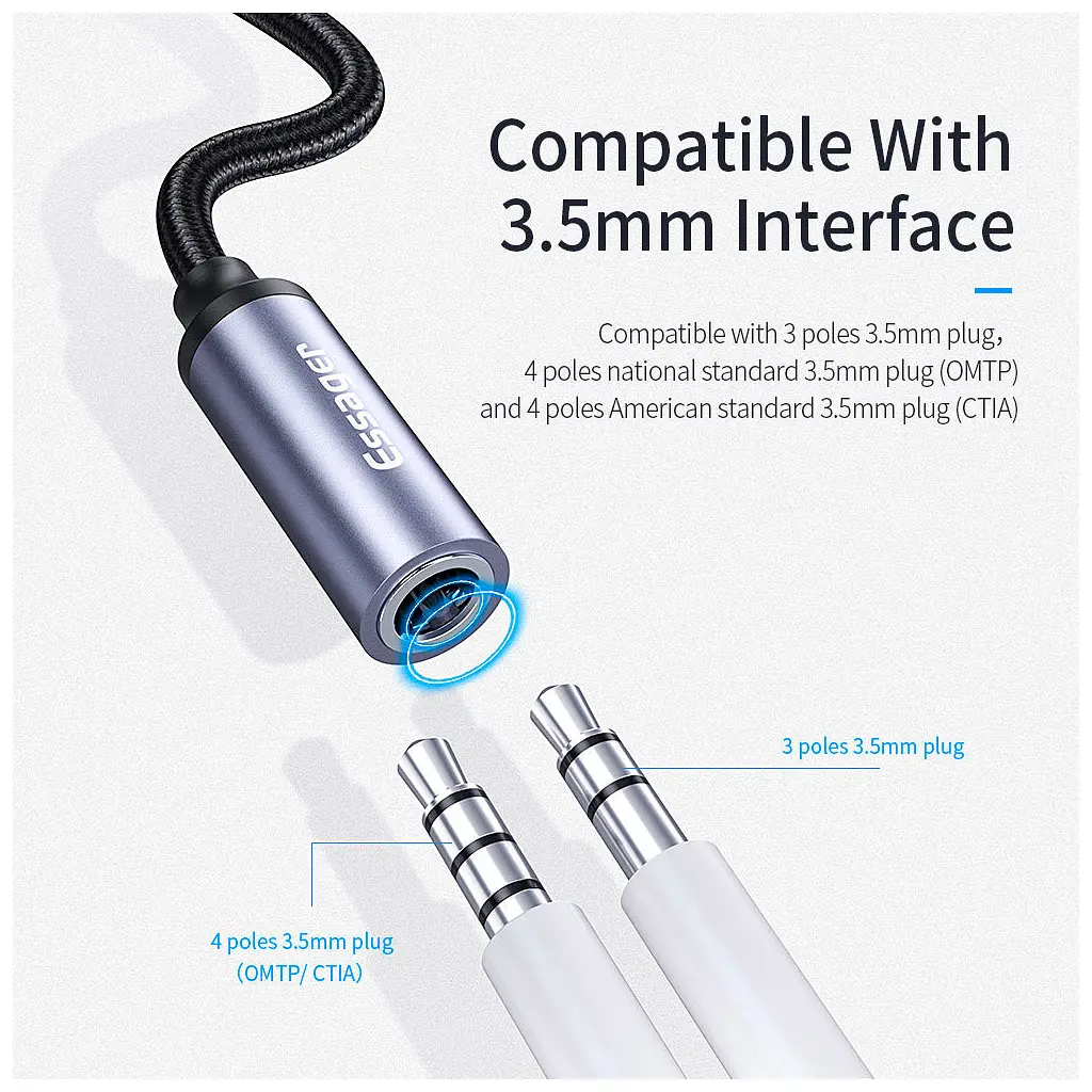 Перехідник USB-C M to 3.5mm F 0.12m gray Essager (EZJE01-0G) - фото 4