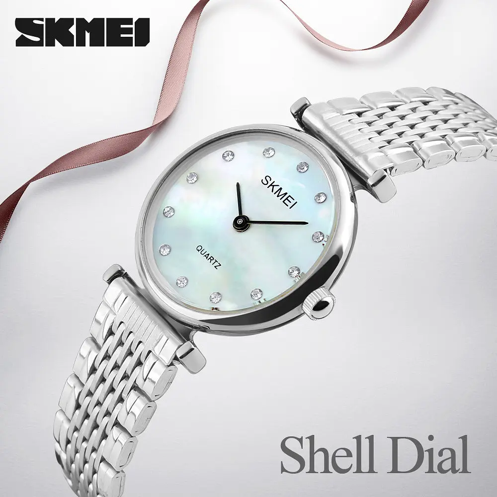 Жіночий класичний годинник Skmei 1223 Shell (Сріблясті з перламутровим циферблатом) - фото 4