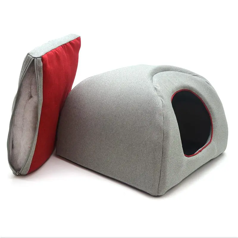 Будиночок юрту для котів та собак Zoo-hunt Герос №2 41х41х37 см сірий+червоний - фото 2