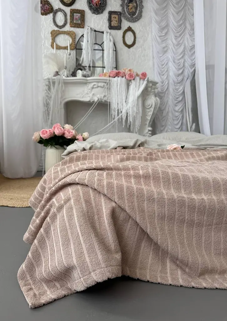 Покривало Zeintex Palermo махрове бавовняне кольору капучино Махра, 210х280 см - фото 6