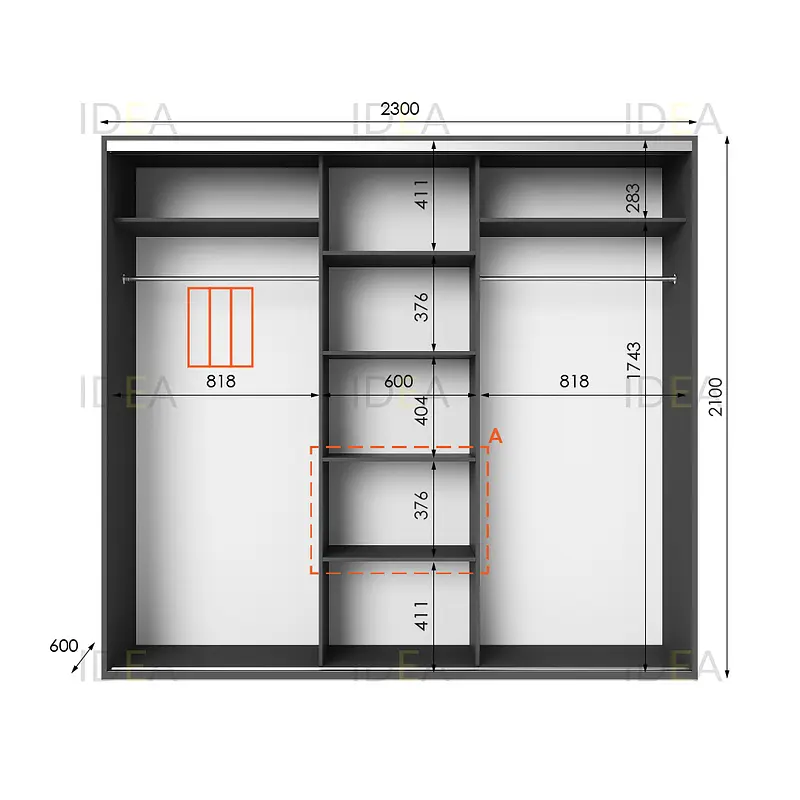 Шафа-купе Idea серія 6 230 x 60 x 210 см Антрацит - фото 2