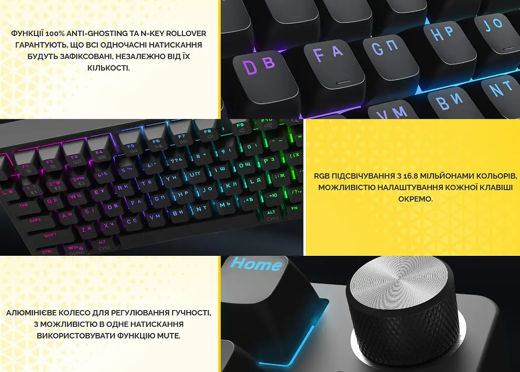 Клавіатура ігрова механічна бездротова HATOR HTK-450 UA RGB Icefall PRO, Wireless, Display Black - фото 11