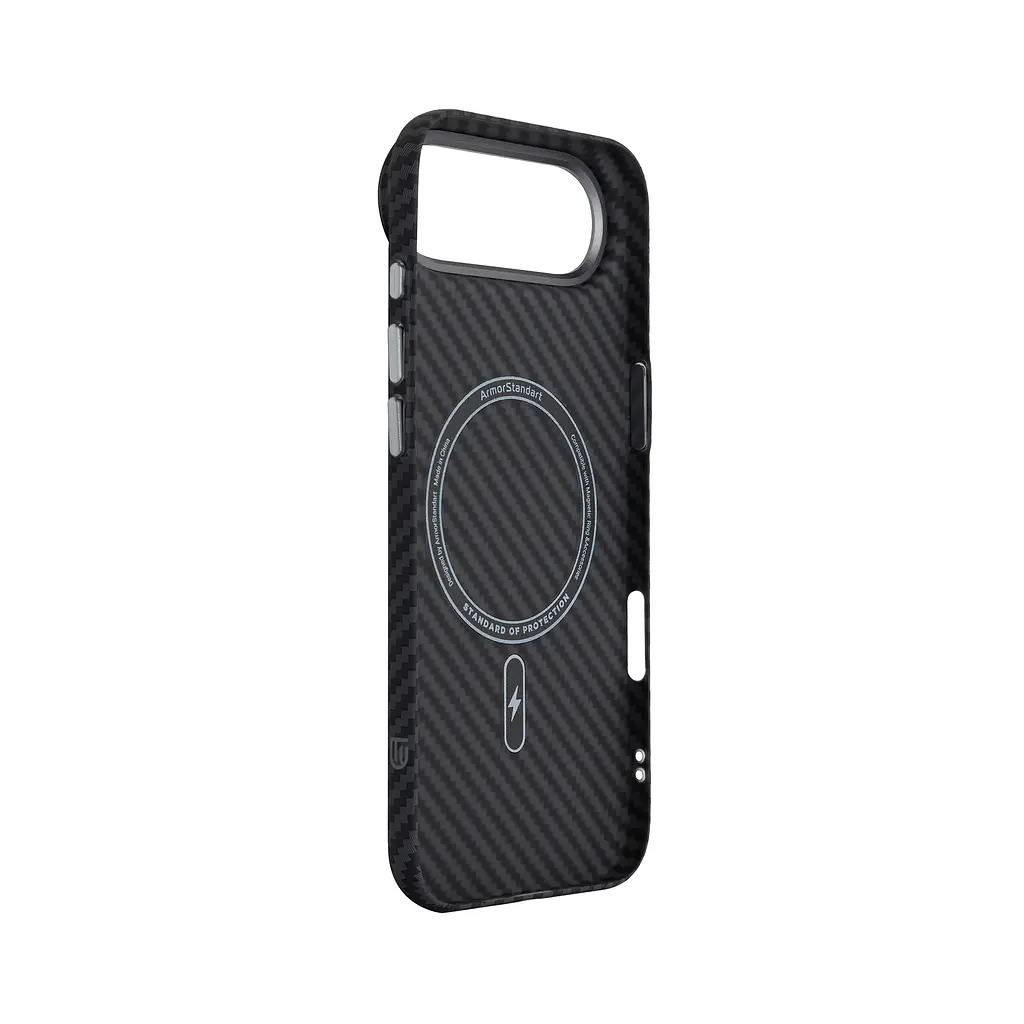 Карбоновый чехол для Apple iPhone 17 Air, LikeCarbon2 MagCase, черный, тонкий защитный чехол-панель из поликарбоната с магнитами N52, MagSafe, противоударный, совместим с беспроводной зарядкой, приподнятые края для защиты камеры, ArmorStandart (ARM86260) - фото 4