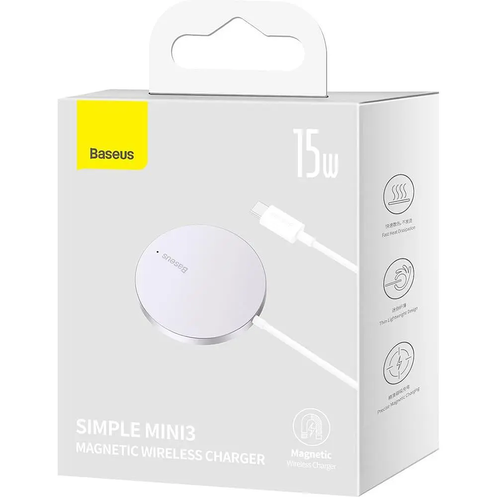 Зарядний пристрій Baseus Simple Mini3 Magnetic Wireless Charger 15W silver (CCJJ040012) - фото 4