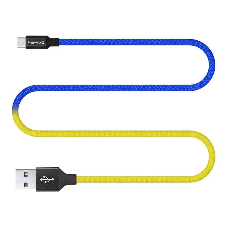Кабель ColorWay USB - micro USB (M/M), 2.4 А, 1 м, Blue/Yellow (CW-CBUM052-BLY) - фото 2