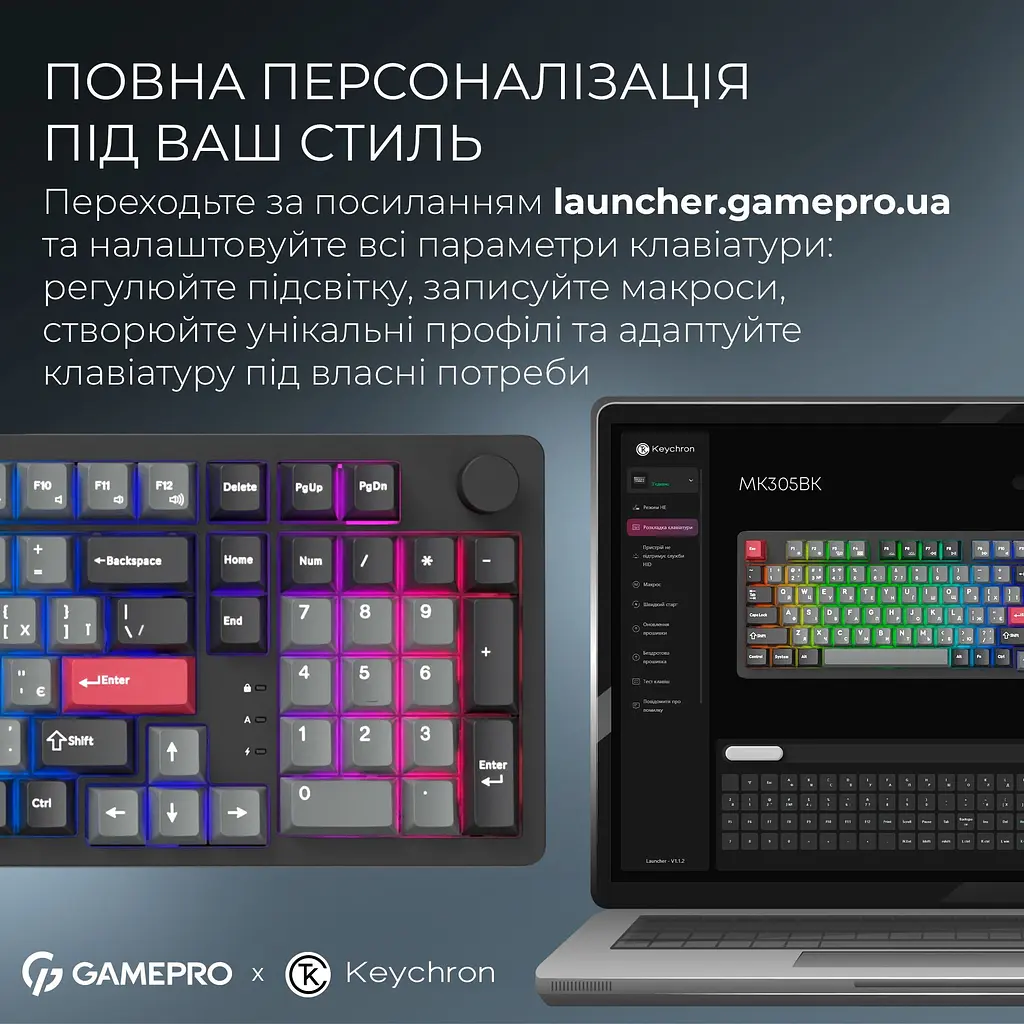Клавіатура GamePro Asgard Drakkar Keychron Super Red Switch Wireless/Bluetooth/USB Black бездротова (MK305BK) - фото 19