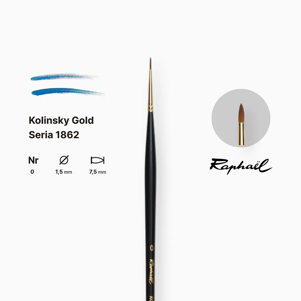 Пензель колонок круглий Raphael Kolinsky Gold, №0, професійний, довга ручка - фото 2