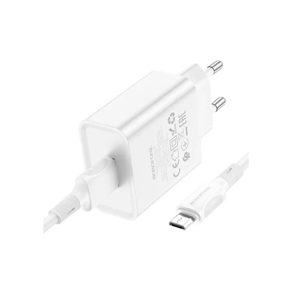 Зарядний пристрій BOROFONE BA74A Aspirer USB + кабель USB-A — Micro-USB 5P білий (6974443388664) - фото 4