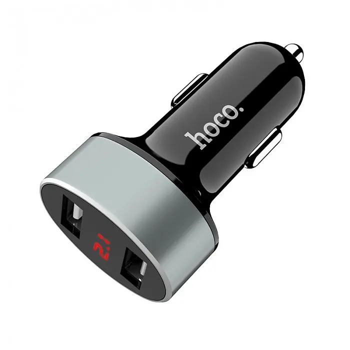 Автомобільна зарядка від прикурювача з вольтметром чорна HOCO Z26 2USB 2,1A - фото 3