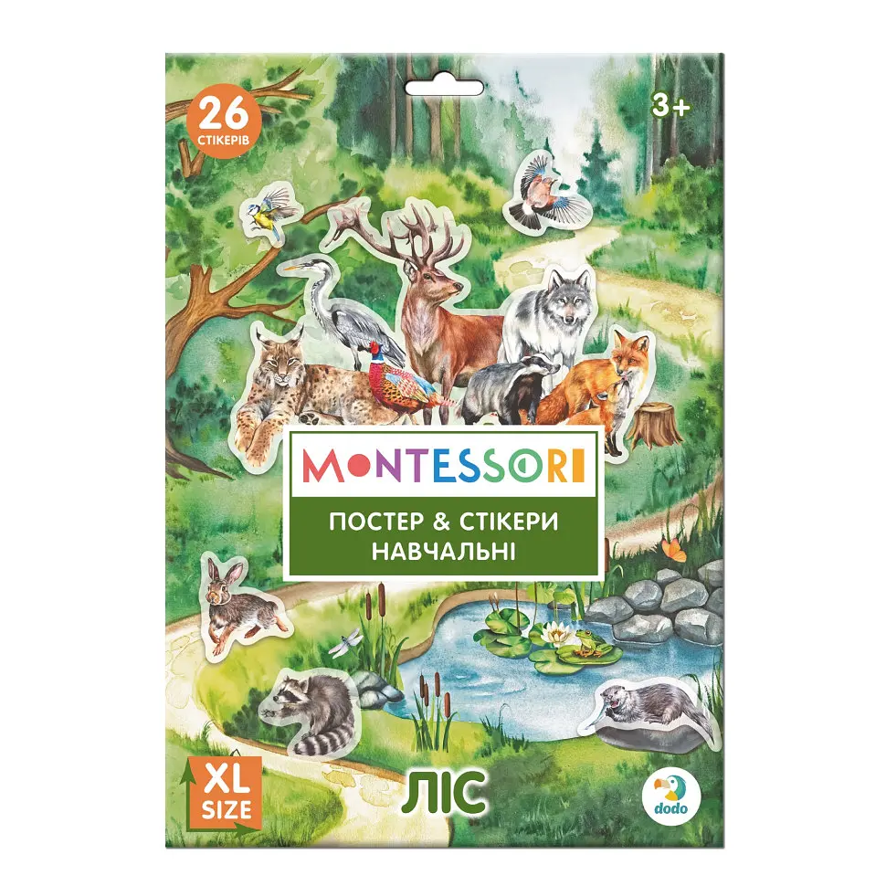 Навчальний постер з наклейками "Мешканці лісу" DoDo Toys 300894 XL 26 стікерів