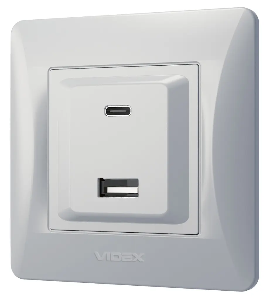 Розетка Videx Binera USB-A + USB-C PD20W срібний шовк (VF-BNCHRUC20-SS) - фото 3