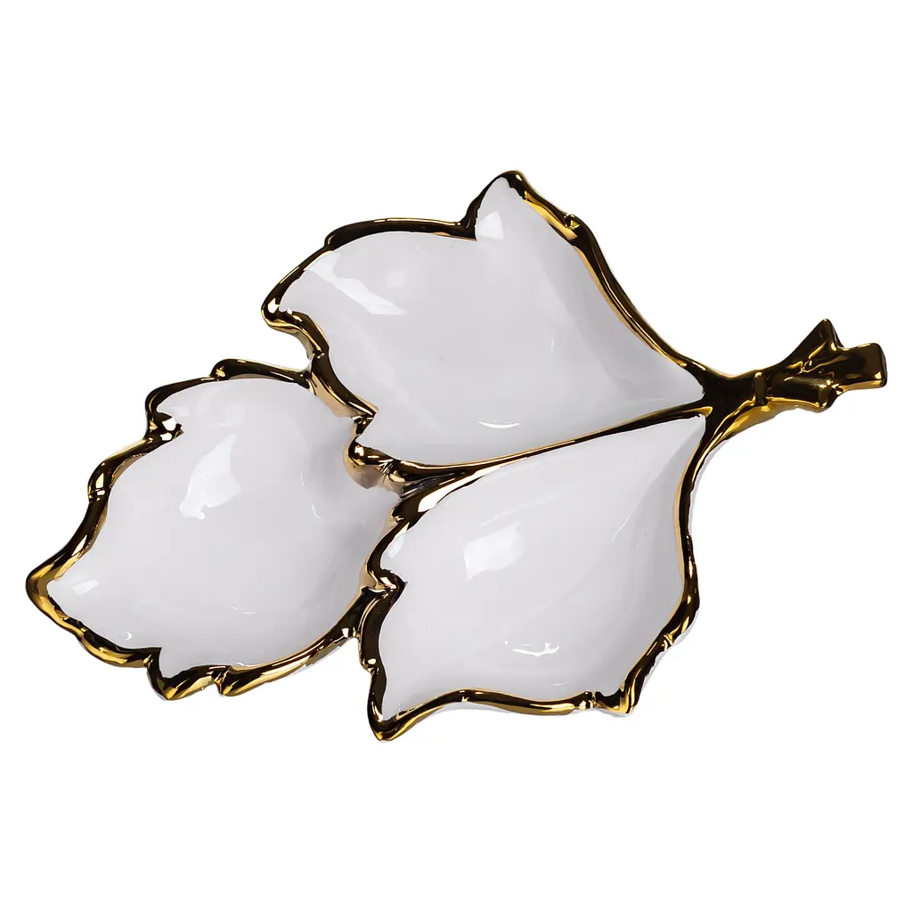 Менажница фарфоровая на 3 секции для закусок 27×19.5×4 (см) Белый с золотом Yiwu ZBSY-12 - фото 3