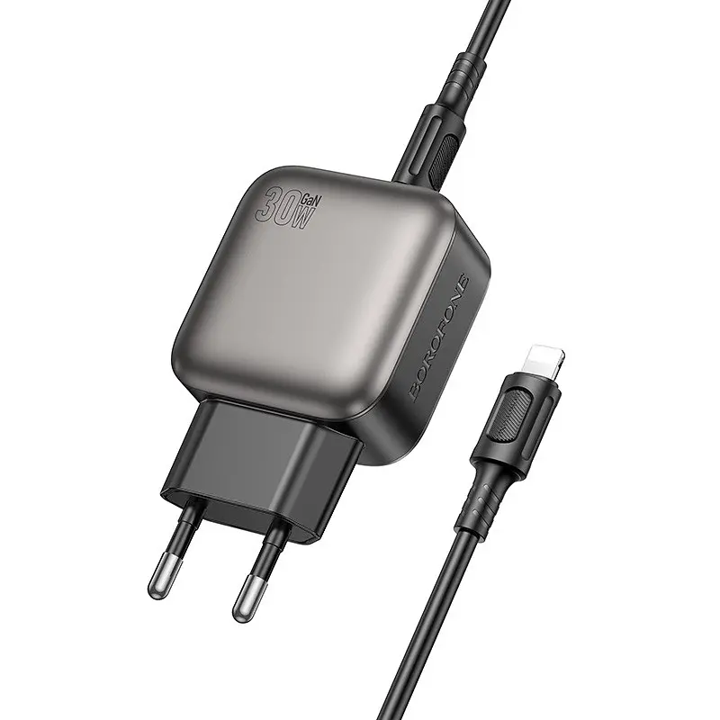 Мережевий зарядний пристрій з кабелем Borofone BAS55A Absolute PD30W+QC3. 0 charger set (C to iP) (EU) чорний - фото 3