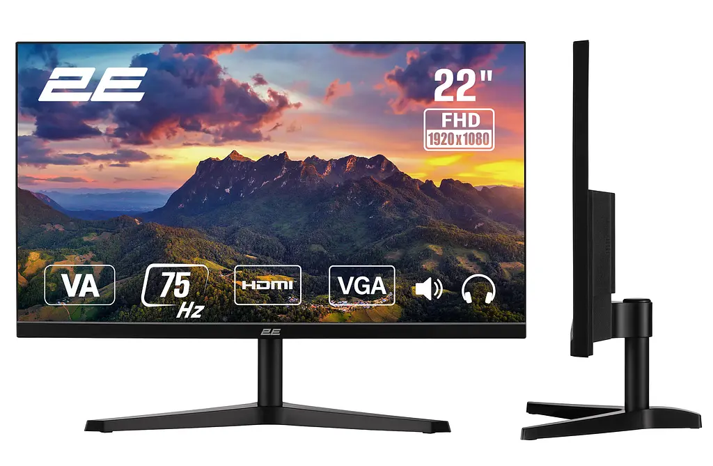 Монітор 2E 21.5" A2222B D-Sub HDMI MM VA 75Hz teh0014224 - фото 2