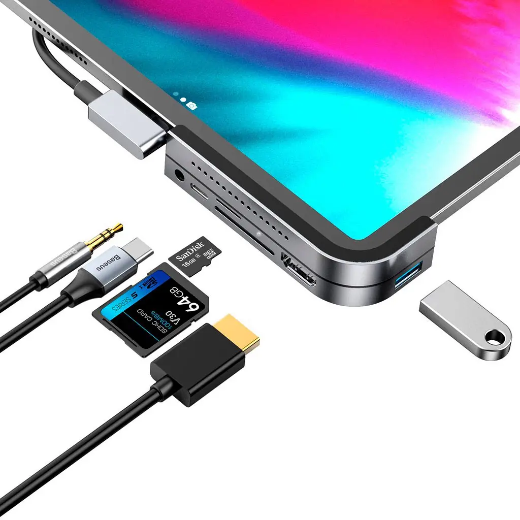USB-хаб Baseus Bend Angle No.7 Multifunctional Type-C Hub Converter Dark Gray (CAHUB-WJ0G) [77940] - фото 5
