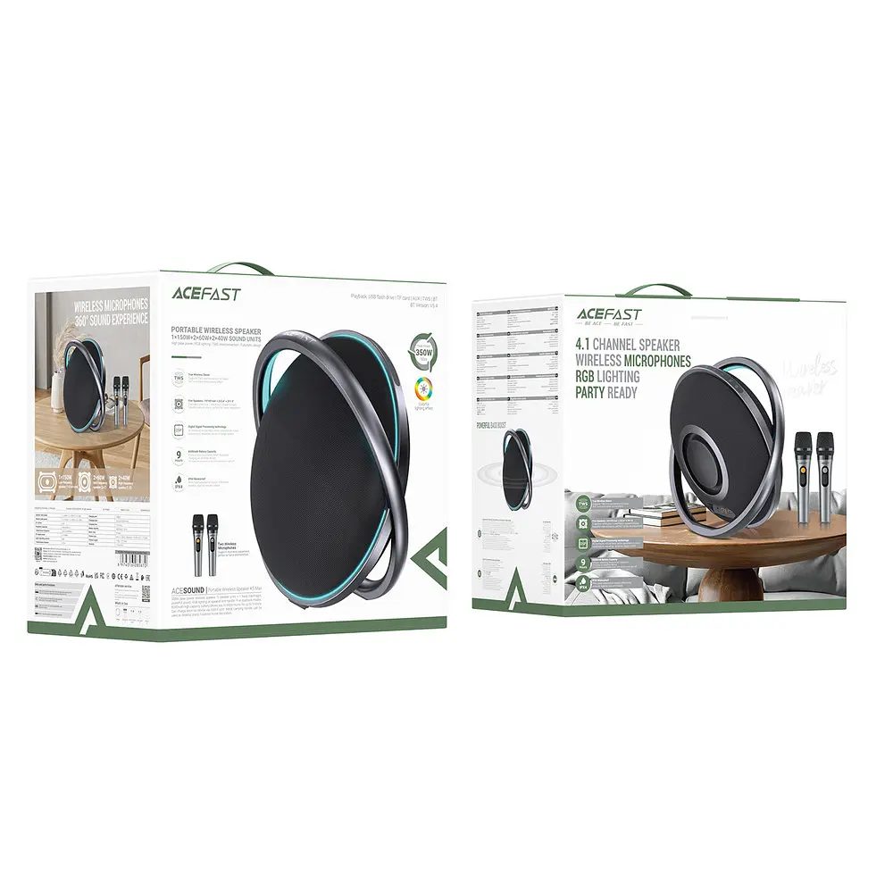 Портативна колонка ACEFAST K5 Max portable wireless speaker, 220W, IPX4, чорний - фото 2