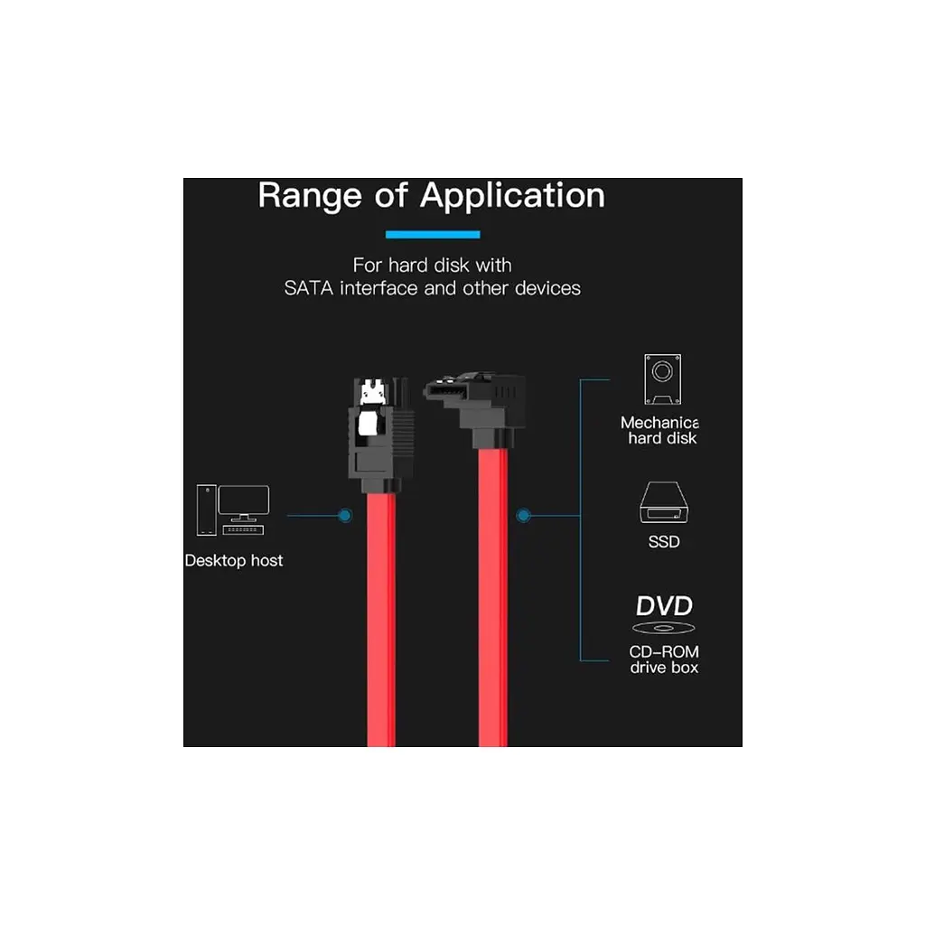 Кабель для передачі даних SATA 3.0 7pin F/F 0.5m L Red Vention (KDDRD) - фото 3