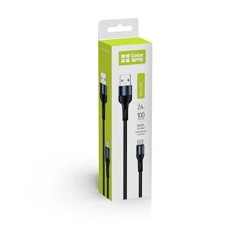 Кабель ColorWay USB - micro USB (M/M), Nylon, 2.4 А, 1 м, Black (CW-CBUM045-BK) - фото 5