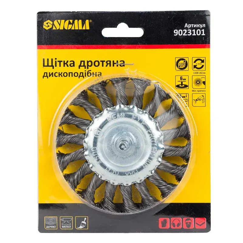 Щітка дротяна дископодібна Ø100мм хвостовик Ø6мм (сталева кручена) SIGMA (9023101) - фото 8