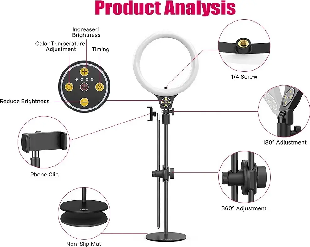 Кольцевая LED лампа Ulanzi T1 26см (UV-2517) [81645] - фото 6