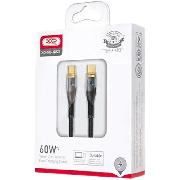 Кабель XO NB-Q223B USB C - USB C 60 W чорний - фото 3