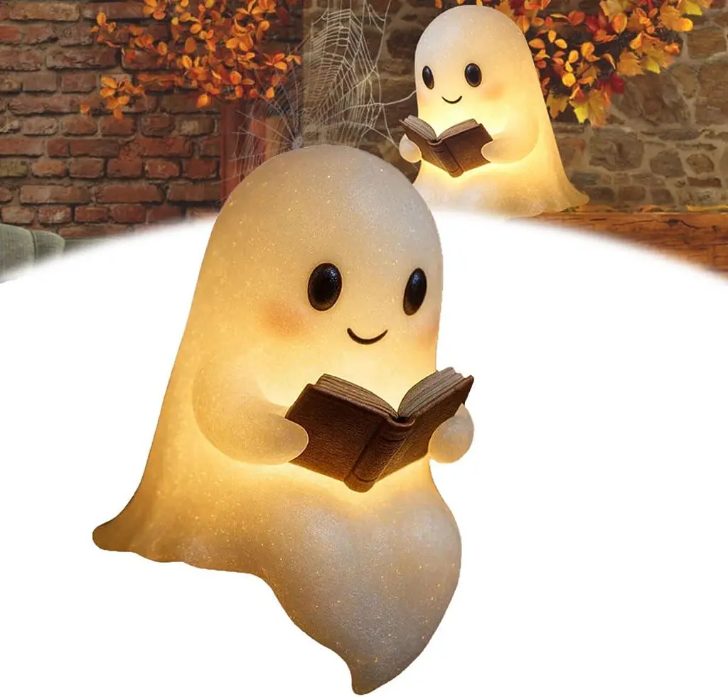 Світний привид Lscsdf Glowspirit Ghost, милий привид, що читає книгу, світний привид, зі смоли, що зігріває більше - фото 6