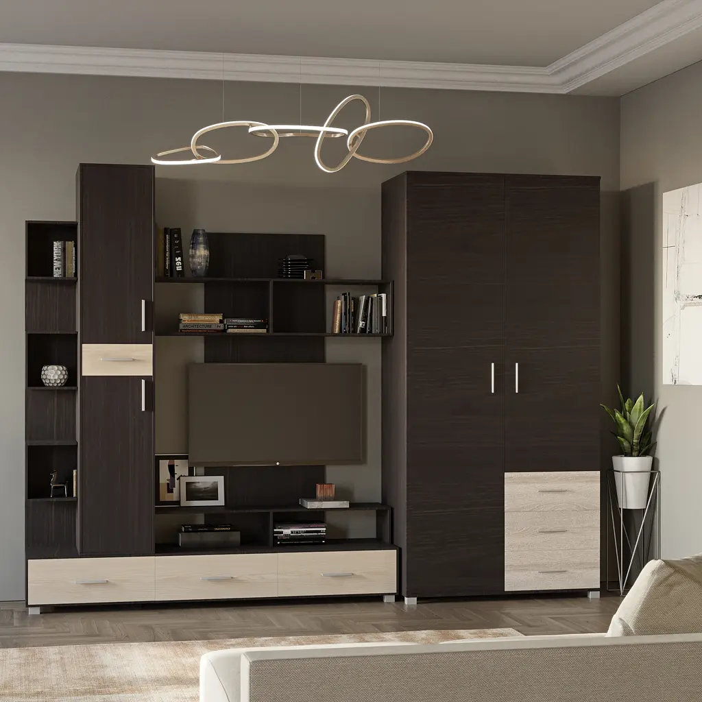 Стінка модульна у вітальню Еверест Бриз з шафою ШП-4 Венге/Дуб молочний (DTM-2331) - фото 2