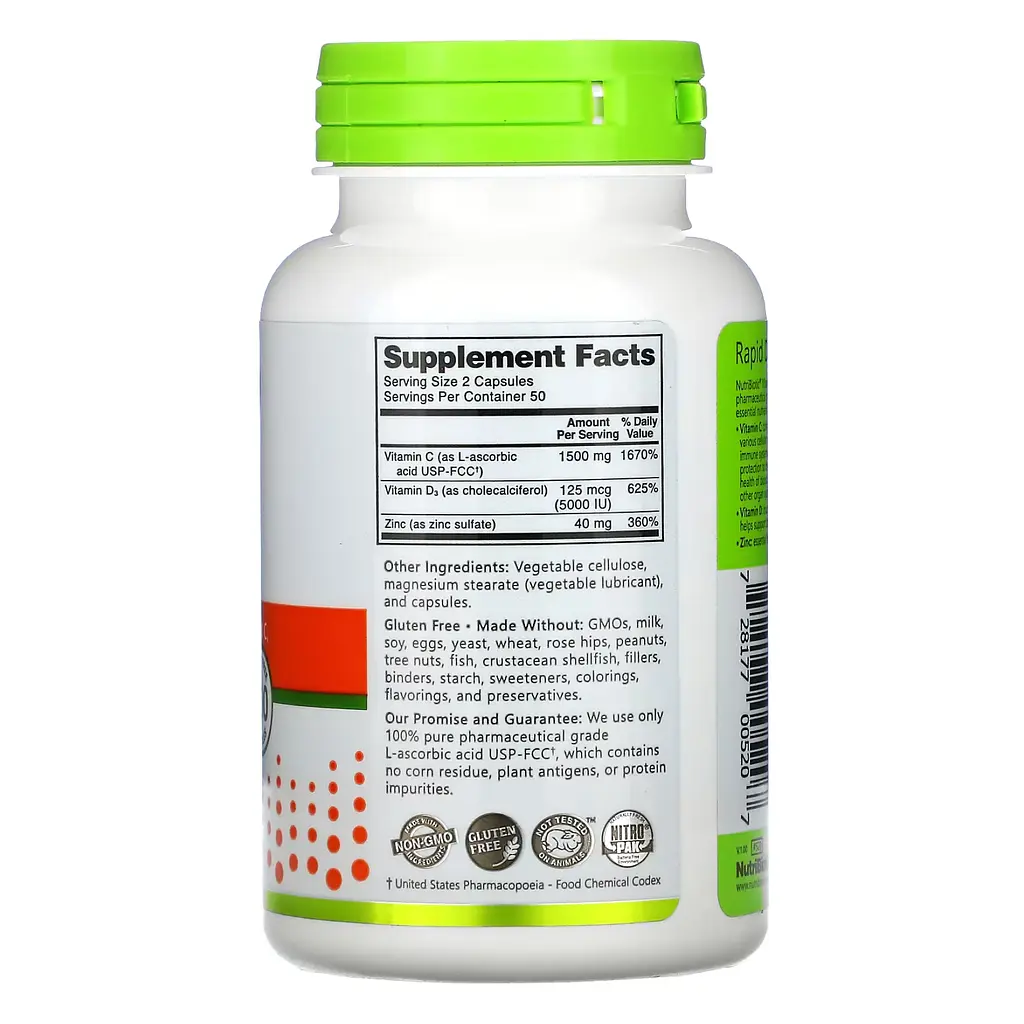 Вітаміни С, Д3 та Цинк Vitamin C+D3 & Zinc - 100 капсул - фото 2