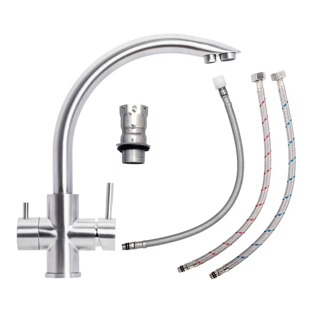 Змішувач Platinum KT 6609 (8203) з функцією фільтра поворотний двоважільний з нержавіючої сталі сірий - фото 2